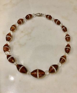 Vintage Czech Amber Glass And Faceted Bead Necklace With 14k Gold Clasp