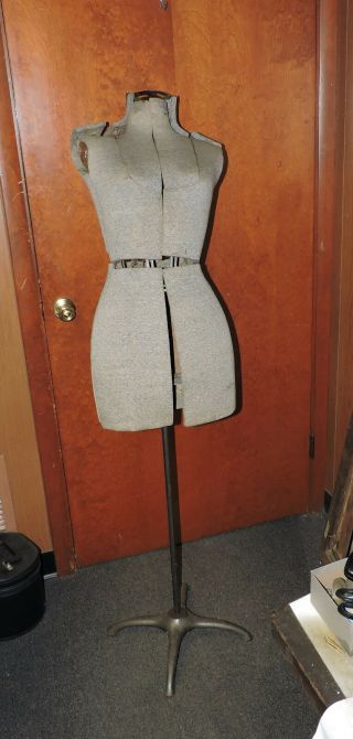 Antique Adjustable Dress Making Mannequin Body Form Cast Iron Base