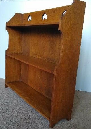 antique Arts and Crafts wall - mounting oak shelves,  with hearts gallery,  Liberty 2