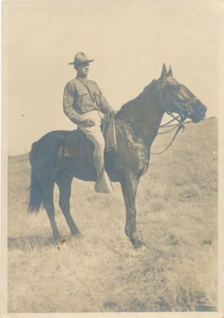 N25 Vintage Photo 5x7 - Man On Horseback Camp Bowie Texas Spring 1918
