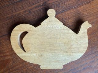 Vtg Mackenzie - Childs Wooden Teapot Shape Cutting Board Bread Board Collectible