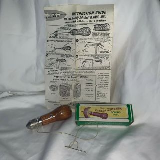 The Speedy Stitcher Sewing Awl Vintage & Instruction Sheet