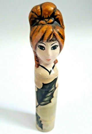 Vintage Gemma Taccogna Style Paper Mache Figural Doll Lipstick Compact