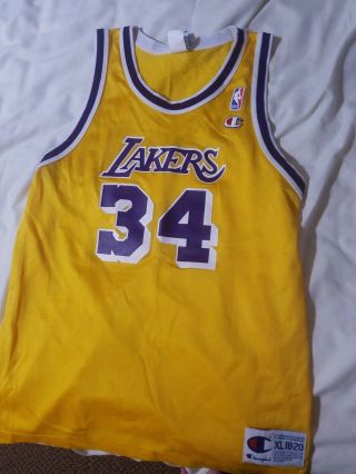 Vintage Shaq Lakers 34 Yellow Champion Jersey Youth Size Xl 18 - 20 Basketball Nba