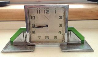 Antique Art Deco Chrome Green Glass 8 Day 6 Rubis Clock