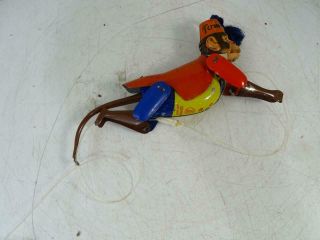 Vintage Lehmann Western Germany Tin Tom Monkey Climbing Rope Pull Toy Wind Up
