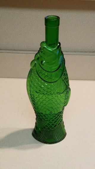 Vintage Green Glass Fish Liquor Bottle Decanter (no Lid)