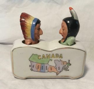 Vintage Indian Girl & Boy Nodder Salt & Pepper Shakers Base Canada Japan