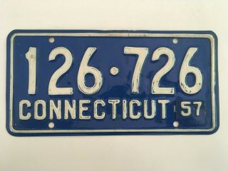 1957 Connecticut License Plate Natural All Of The Metal Tab Wings Are Intact
