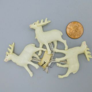 Vintage Mini Celluloid Reindeer Figures Christmas Craft Corsage Pick Putz Japan