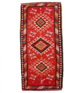 1x3 Vintage Flat Hand Knotted Oriental Geometric Traditional Wool Small Area Rug