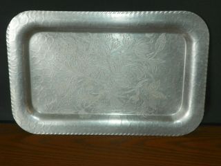 Vintage Floral Design Hand Wrought Aluminum Tray 14.  25 " X 9.  25 " Rectangle