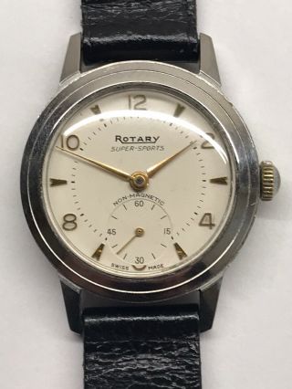 Vintage Rotary Sports Mens Wrist Watch 1950s Swiss 15 Jewel 31mm