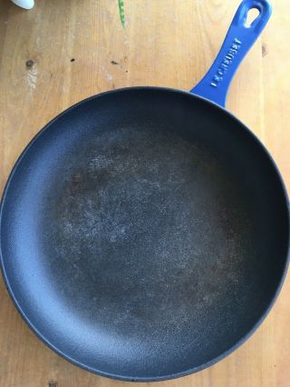 Le Creuset Cast Iron Enamel Skillet 8 " Frying Pan Blue Vintage Cookware