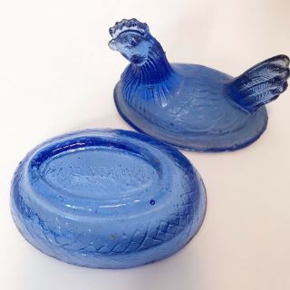 Vintage Cobalt Blue Hen On A Nest Arc France Chicken Egg Cup 1970s 3