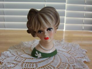 Vintage 6 " Lady Head Vase Pearl Necklace