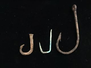 Group Of 3 Hawaii Forged Metal Trade Hooks 1 Example Made From 18th Century Nail