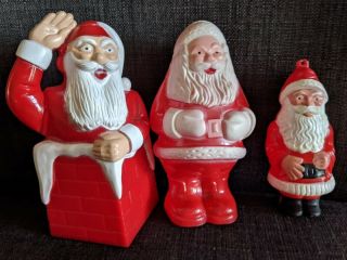 3 Vintage Hard Plastic Santa Claus Rattle Candy Holder Ornament