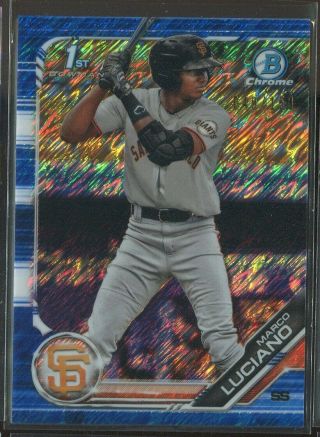2019 Bowman Chrome Blue Shimmer Refractor Marco Luciano Rc (049/150)