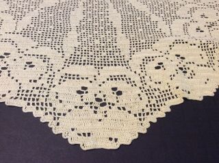 20” X 11” Vintage Hand Crocheted Ecru Colored Doily Half Circled Pretty Pattern 3