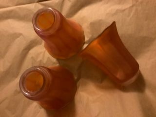 3 Antique Carnival Glass Lamp Shades In Marigold (orange) W/ 2” Fitter - 5.  5”t