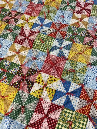 Vintage Handmade Pinwheel Cheater Quilt 70 " X 77 " 233