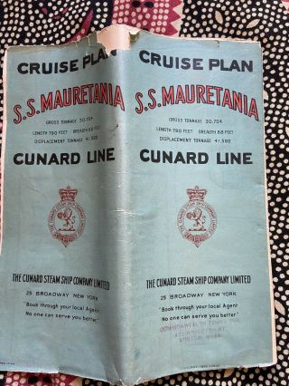 Cruise Deck Plan For The S.  S.  Mauretania 1933.