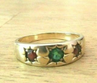 Antique 10k Gold Gypsy Ring With 3 Stones - Size 7 3/4