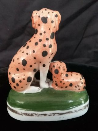 Antique Staffordshire Porcelain Figurine w/Dog & Pup - Orange with Black Spots 2