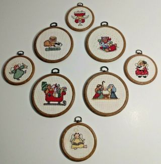 (8) Vintage Needlepoint Christmas Hoop Decorations - Angels,  Nativity & More
