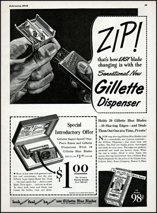 1948 Gillette Blue Blades Razor Coupon Offer Shaving Vintage Art Print Ad Adl39