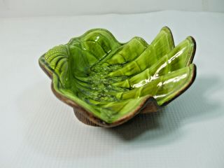 Vintage Treasure Craft Pottery Oyster Shell Ashtray Soap Dish Clam Green Brown