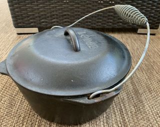 Lodge 5 Qt Cast Iron Pot 10 1/4 8 Do Vintage Lid & Bail Handle Camp Dutch Oven