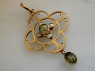 A 9 Ct Gold Antique Art Nouveau Peridot And Seed Pearl Pendant