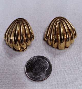 Vintage Christian Dior Gold Tone Metal Clip - On Earrings - Gorgeous
