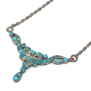 Antique Edwardian Silver And Turquoise Necklace