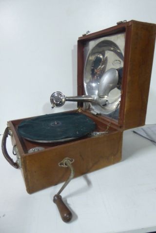Antique Decca Leather Case Portable Gramophone Hand Crank