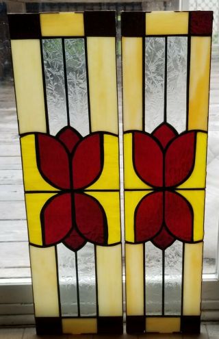 Vintage Or Antique Matching Stained Glass Panels 24 " X6 "