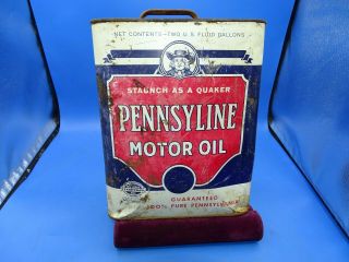 Vintage Advertising Pennsyline Motor Oil 2 Gal.  Can Staunch As A Quaker