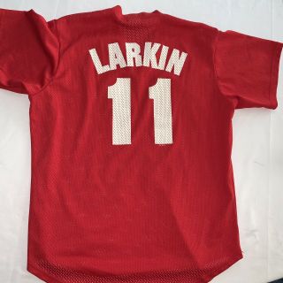 Vtg Cincinnati Reds Barry Larkin Majestic L Jersey Baseball 90s Made In Usa