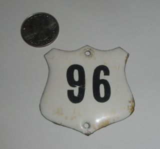 Vintage 2 1/8 " Miniature Porcelain Metal Route Shield 96 Sign Utility Pole Tag?