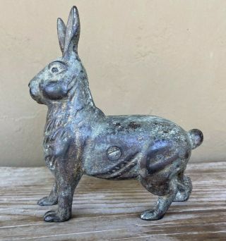 Antique Cast Iron Standing Rabbit Bank.  Some Indications Of White Paint