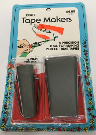 2 Vintage Bias Tape Makers 1” & 1/2 " Sewing Tool Open Package