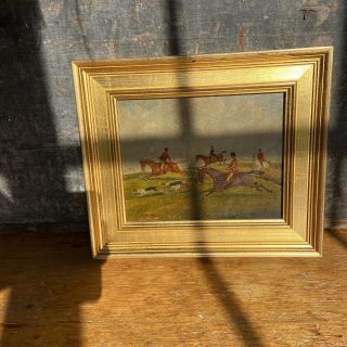 Vintage Oil Panel Fox Hunt Painting