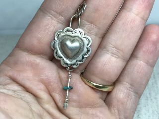 Vintage Native Navajo Stamped Sterling Silver Turquoise Heart Small Pendant