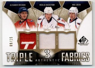 2009 - 10 Sp Game Fabrics Triples Patch Ovechkin Green Backstrom 09/15