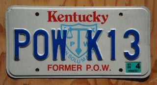 1999 Kentucky Pow Prisoner Of War Military Hero License Plate