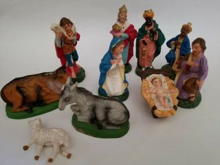 Vintage 10 Piece Paper Mache Nativity Set - Made In Italy