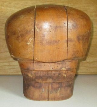 Antique Millinery Wood Puzzle Block Hat Making Mold Form - 25 3/4 " Circumference