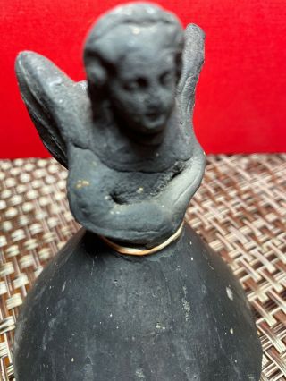 Vintage Angel BELL Oaxaca Black Clay MEXICAN POTTERY Primitive FOLK ART 3.  5” 2